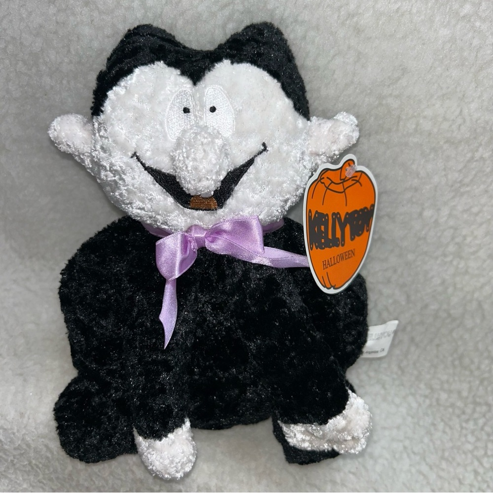 Kellytoy vampire plush Chenille black & white 9" vintage halloween